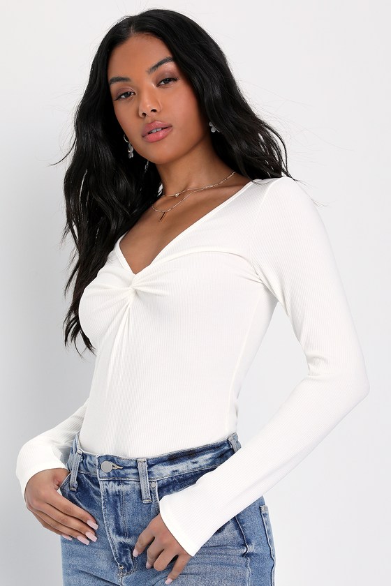 twist front long sleeve bodysuit