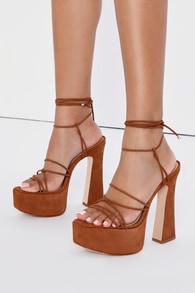 Athena Brown Nubuck Leather Platform Lace-Up High Heels