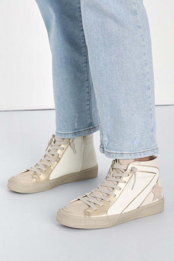 Shu Shop Roxanne - White Lizard Sneakers - Dirty High Top Shoes - Lulus