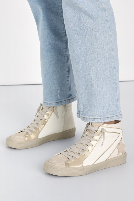 Roxanne Bone Lizard Metallic High Top Suede Distressed Sneakers 1