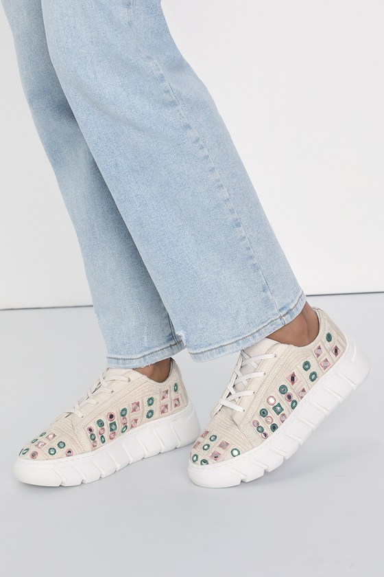 Free People Catch Me If You White Mirror Combo Crochet Sneakers