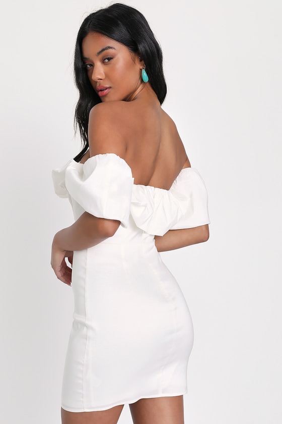 White Taffeta Dress - OTS Puff Sleeve Dress - Bachelorette Dress - Lulus