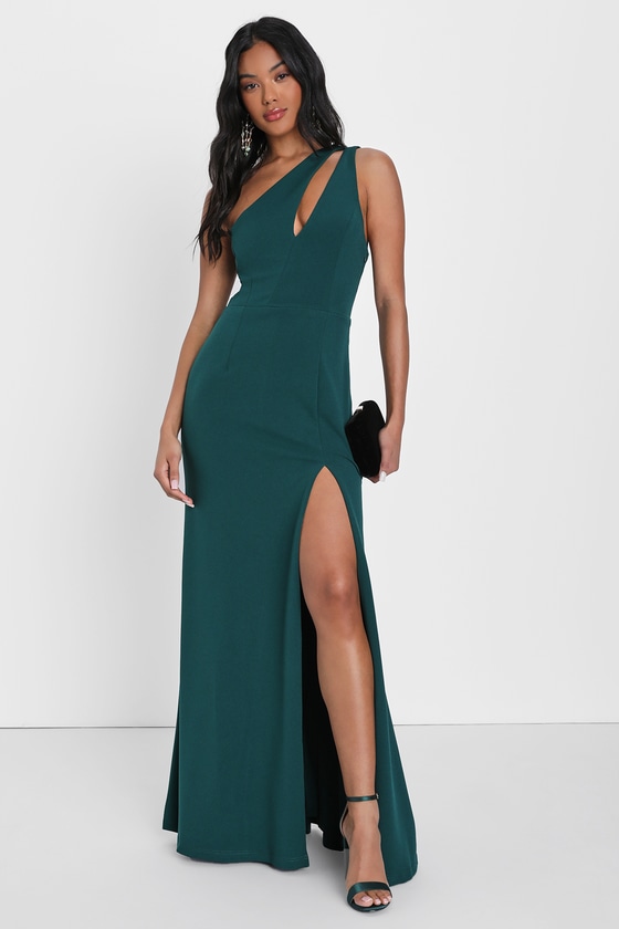 Emerald Green Maxi Dress - One-Shoulder Dress - Techno Crepe Gown - Lulus