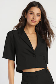 Posh Company Black Cropped Short Sleeve Blazer 1