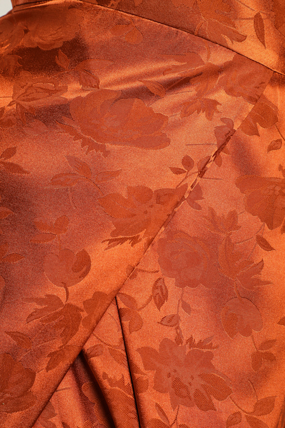 Rust Orange Maxi Dress - Satin Jacquard Dress - Cowl Neck Dress - Image 5