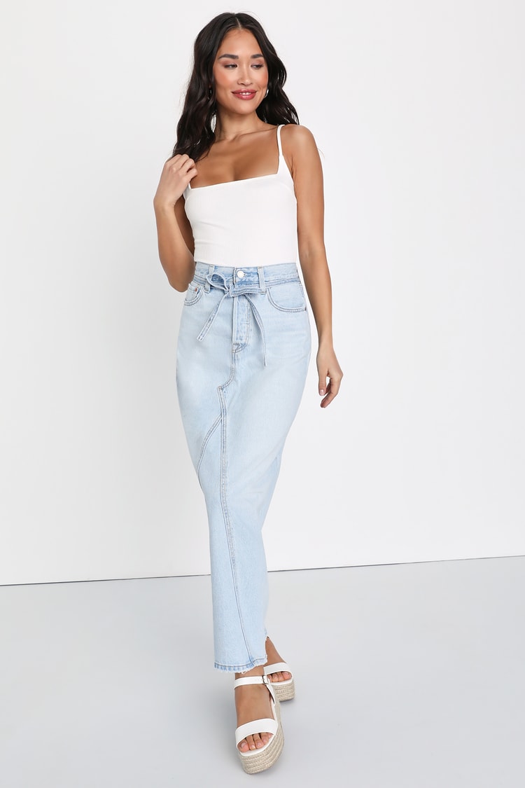 Levi's Long Icon Skirt - Maxi Denim Skirt - Maxi Jean Skirt - Lulus