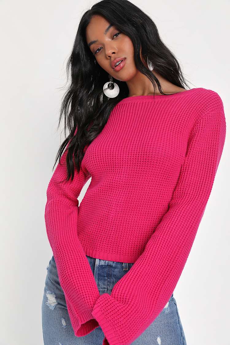 Pink Long Sleeve Sweater - Reversible Sweater - Tie Sweater - Lulus