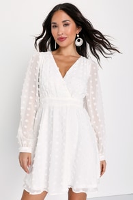 Always on Repeat White Clip Dot Long Sleeve Mini Dress