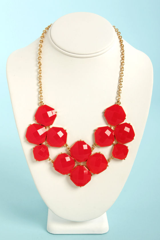 Pretty Red Necklace Bib Necklace Statement Necklace 16.00 Lulus