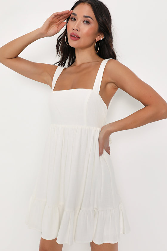 Darling Perfection White Tiered Tie-Back Mini Skater Dress 1