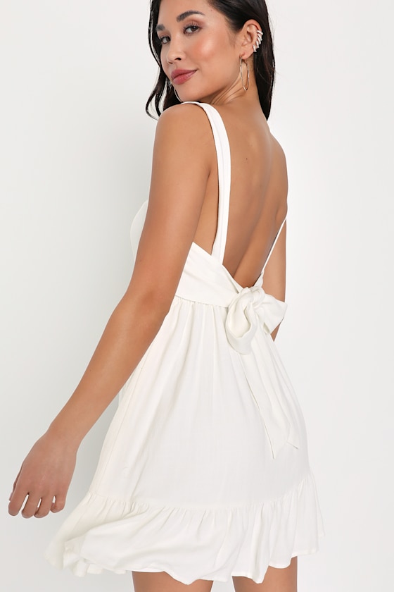 Darling Perfection White Tiered Tie-Back Mini Skater Dress 5