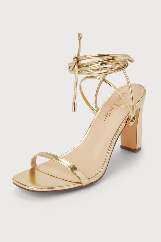 Lulus Xylia Gold Lace-up Heels