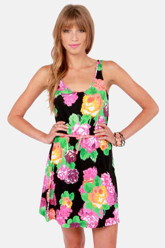 Mystery Zone Dress Floral Print Dress Black Dress 35.00