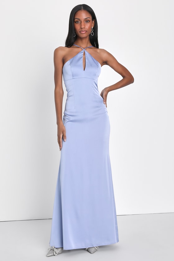 Dusty Blue Bridesmaid Dress - Cutout Maxi Dress - Satin Dress - Lulus