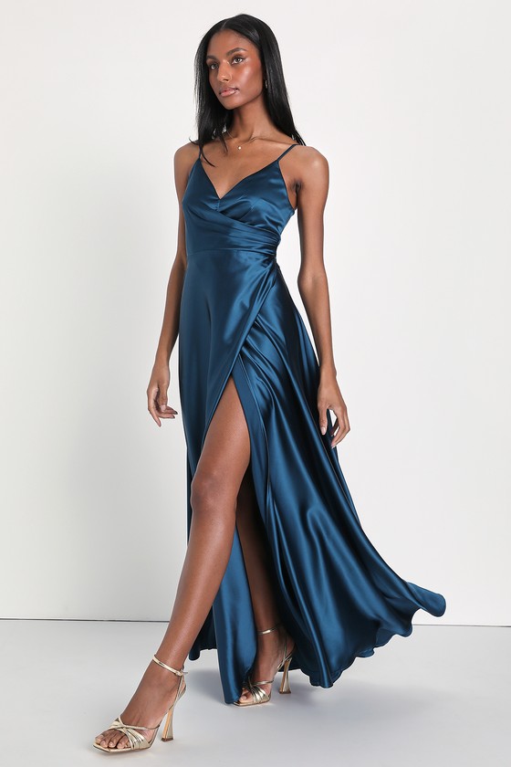 Teal Blue Maxi Dress - Blue Bridesmaid Dress - Faux-Wrap Dress - Lulus