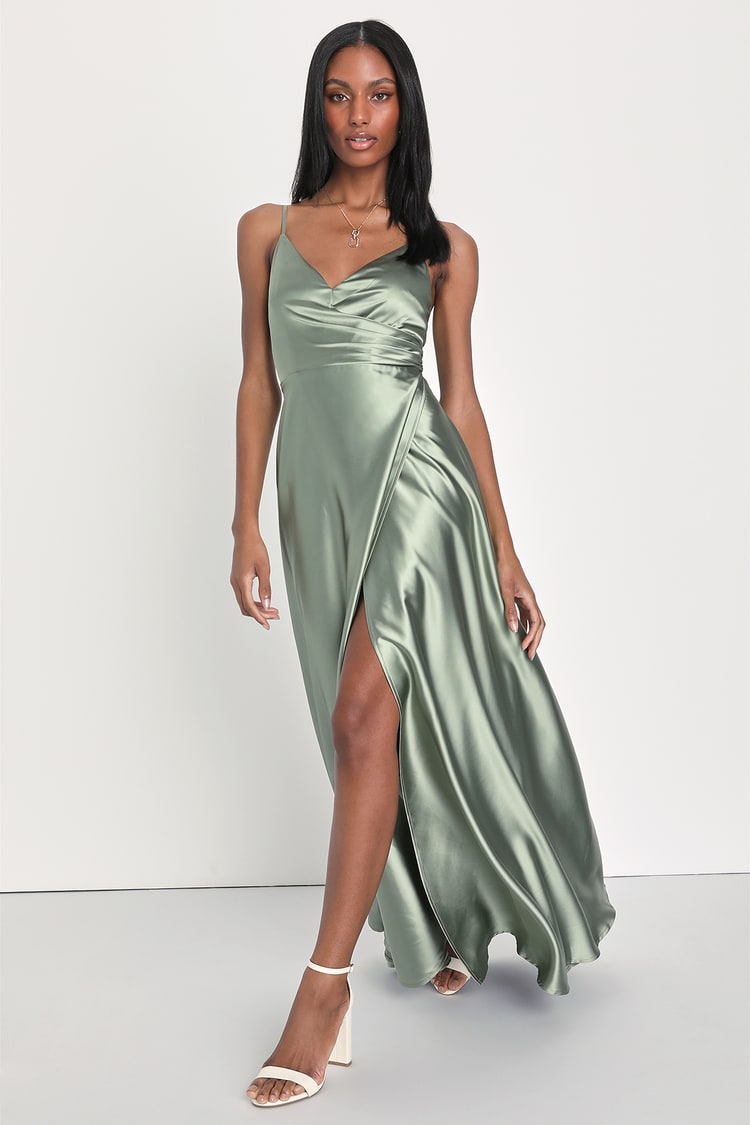 sage green satin dress