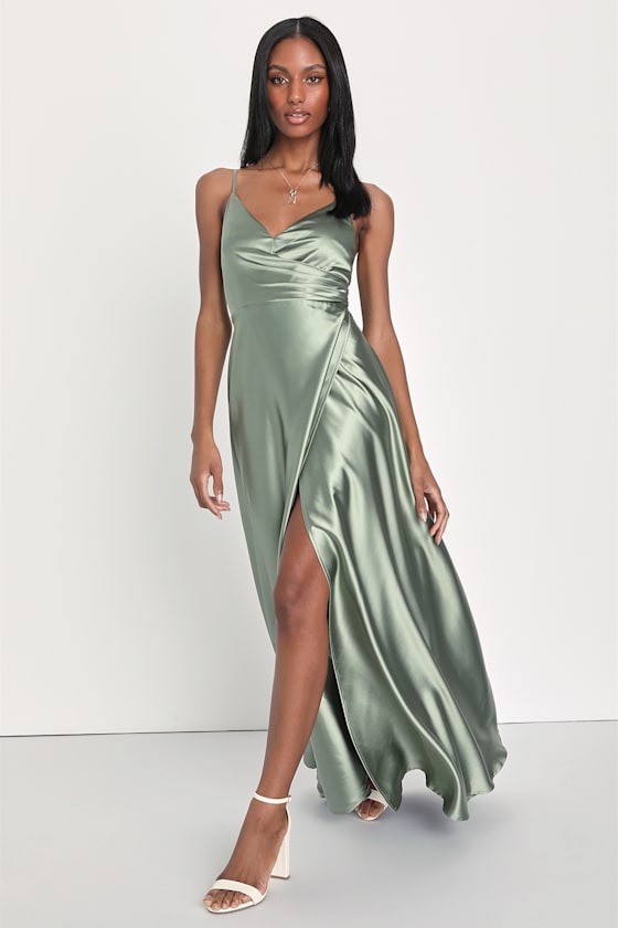 Sage Green Maxi Dress Sage Bridesmaid Dress FauxWrap Dress Lulus