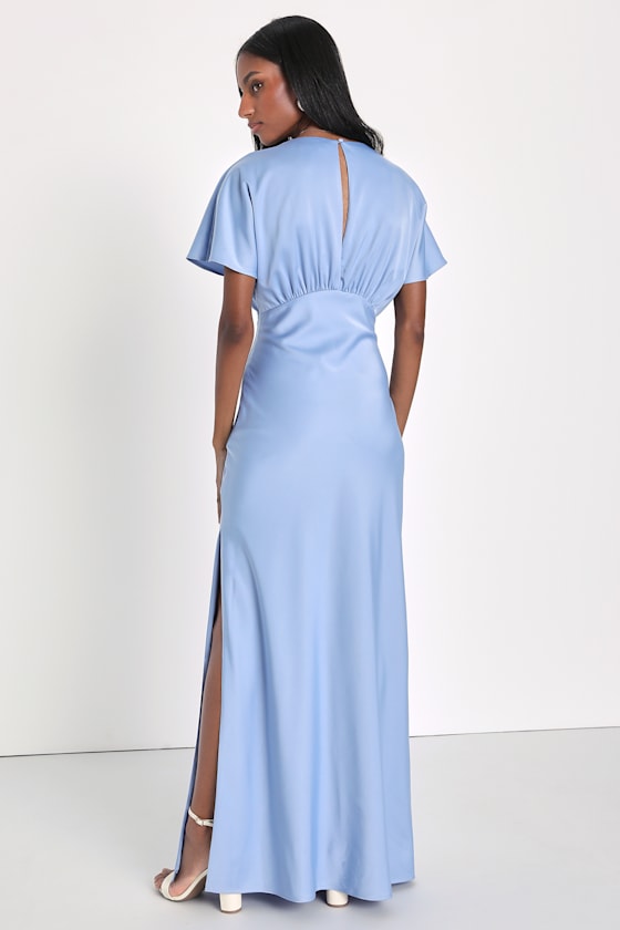 Pursuing Passion Light Blue Satin Dolman Sleeve Maxi Dress 4