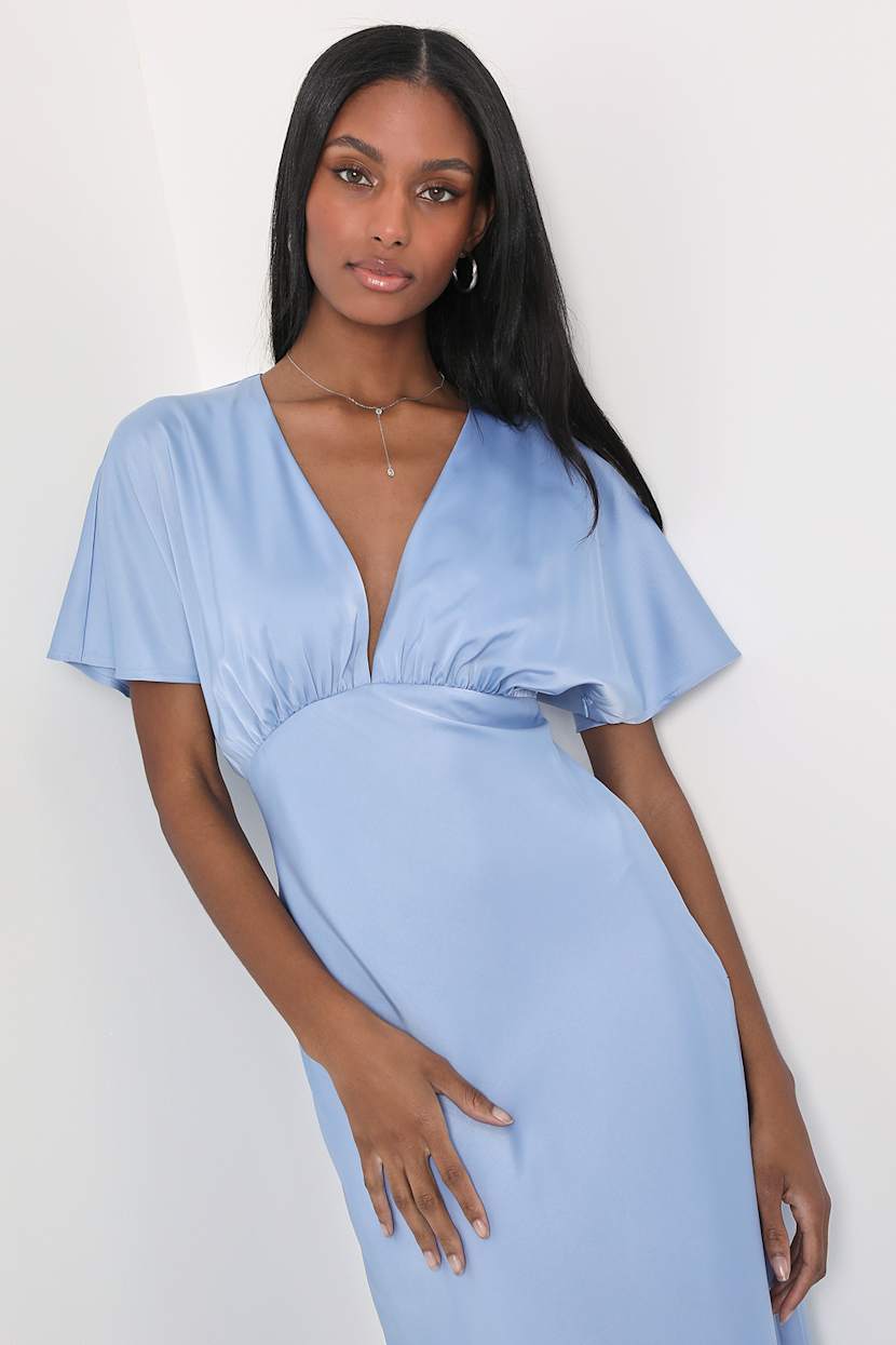 Light Blue Satin Dress - Dolman Sleeve Dress - Bridesmaid Dress - Lulus