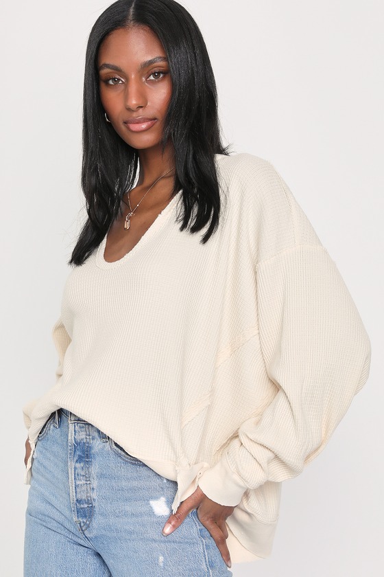 Buttercup Cream Oversized Long Sleeve Thermal Top