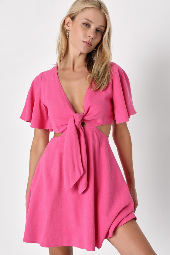 Lulus Perfect Day Pink Cutout Tie-front Mini Dress