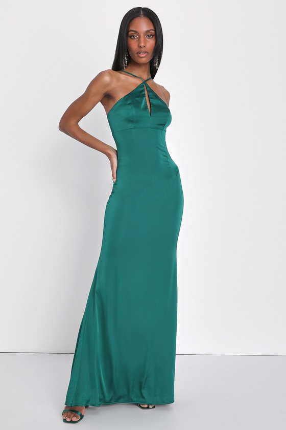 Emerald Bridesmaid Dress - Cutout Maxi Dress - Satin Dress - Lulus