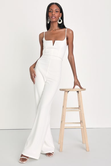 Genelyn Bridal Jumpsuit - Strapless Wide Leg Jumpsuit in White