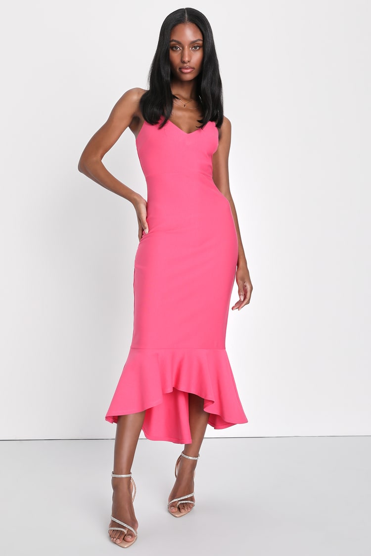 Hot Pink Trumpet Dress - Sexy Pink Midi Dress - Sleeveless Dress - Lulus