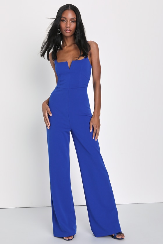 Lulus Cheers To Chic Royal Blue Sleeveless Wide-leg Jumpsuit