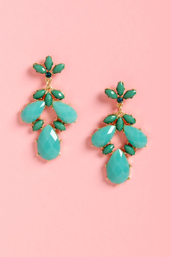 Pretty Teal Earrings - Dangle Earrings - Crystal Earrings - $12.00 - Lulus