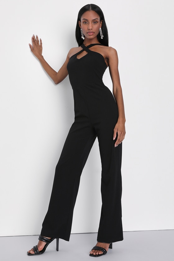 Black Halter Jumpsuit - Cross-Front Jumpsuit - Backless Jumpsuit - Lulus