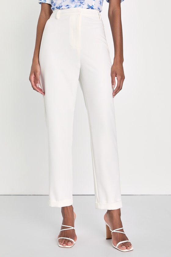 Rayna - White Tailored Tapered Trousers | Women's Trousers | Miss G Couture
