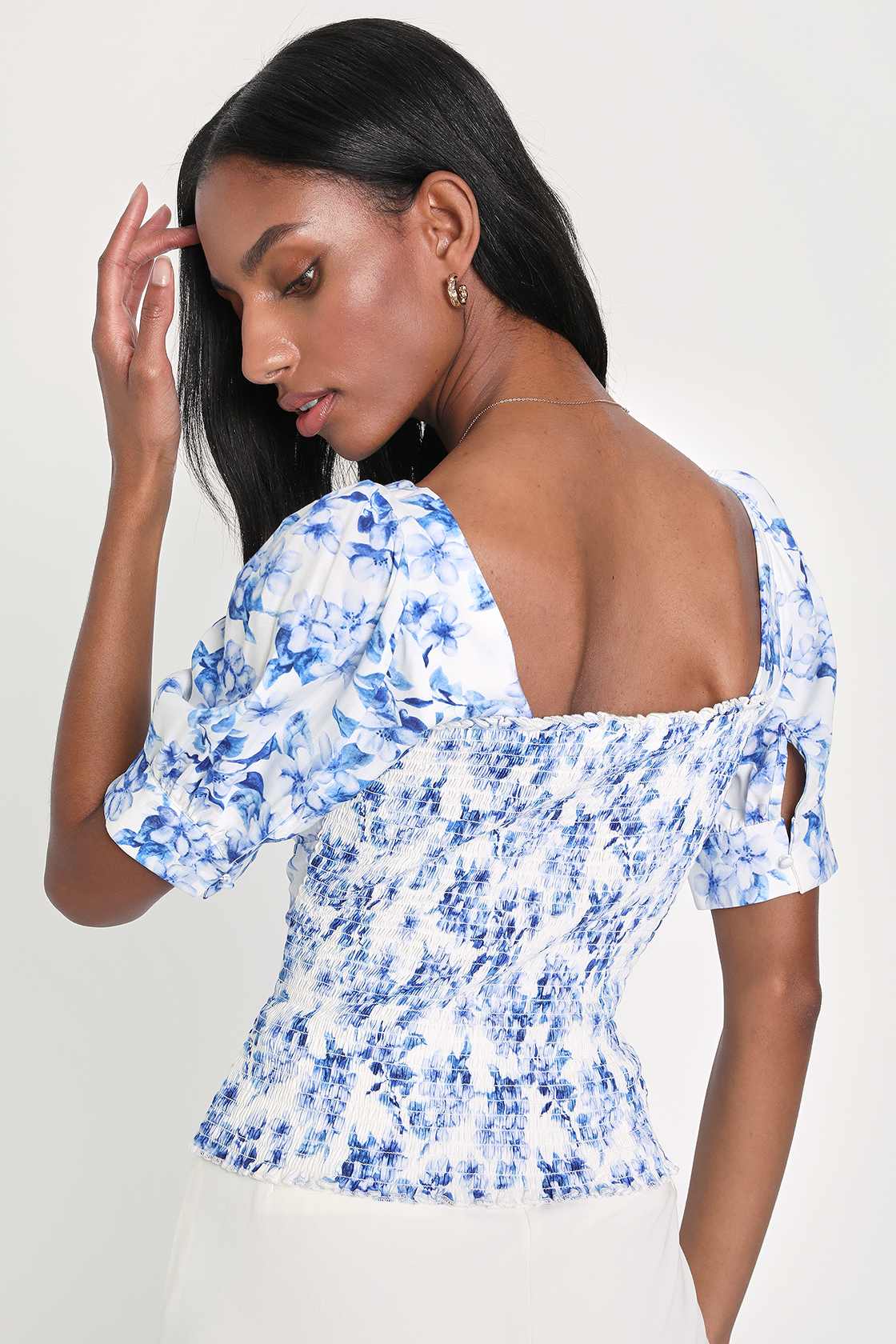 Always Amorous White Floral Print Bustier Puff Sleeve Crop Top