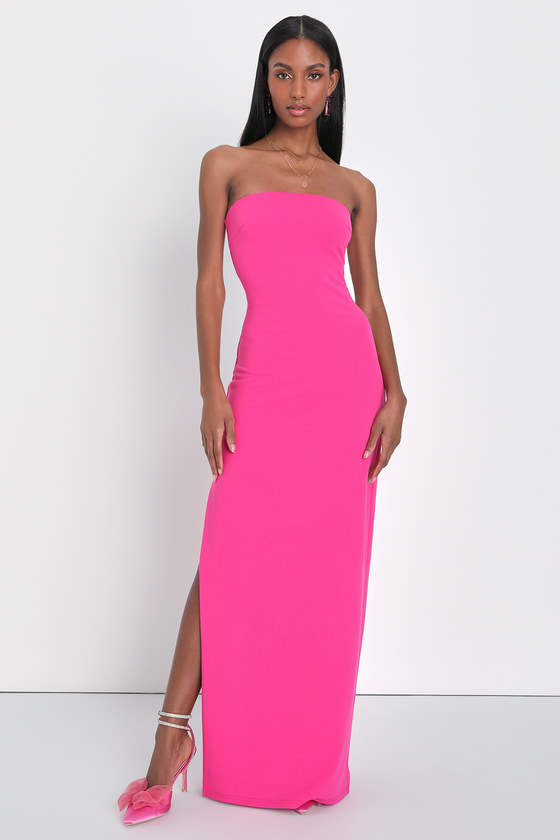Lulus Elaborate Excellence Hot Pink Strapless Bodycon Maxi Dress