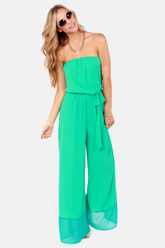 Cute Strapless Jumpsuit Sea Green Jumpsuit 40.00