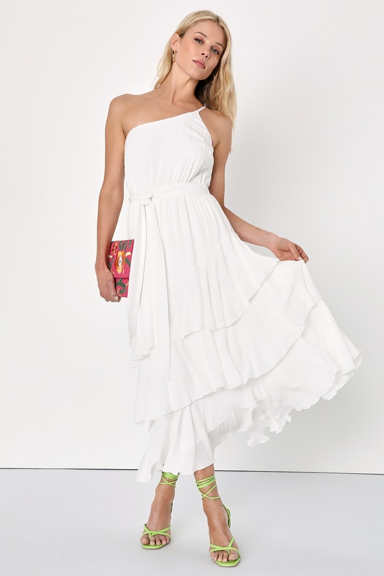 Slice of Sunshine White One-Shoulder Midi Dress