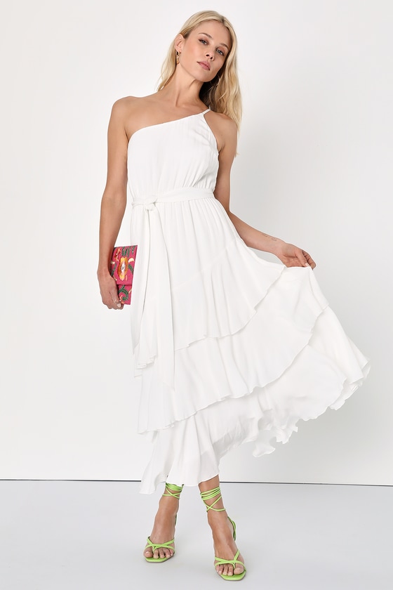 Lulus Slice Of Sunshine White One-shoulder Midi Dress