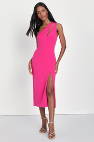 Cocktail Club Hot Pink One-Shoulder Midi Dress