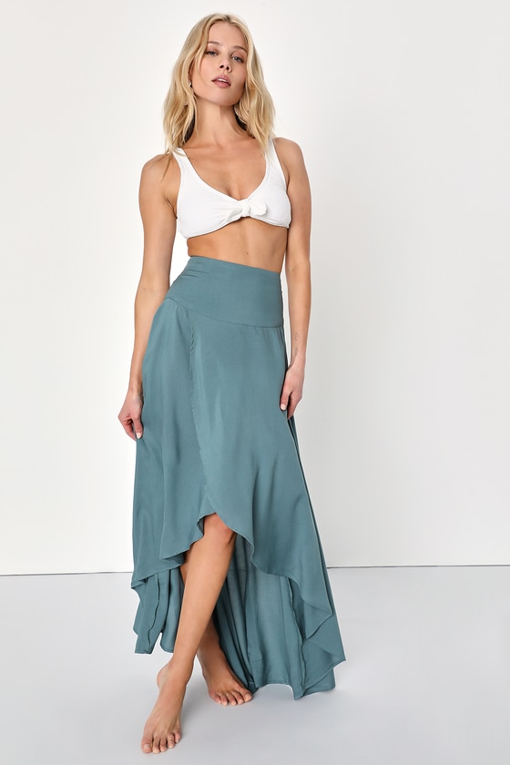 Ambrosio Dark Sage Green High-Low Maxi Skirt