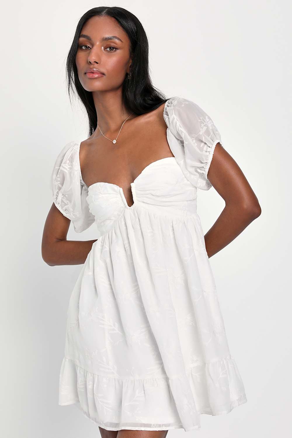 Cutest Icon White Embroidered Off-the-Shoulder Mini Dress