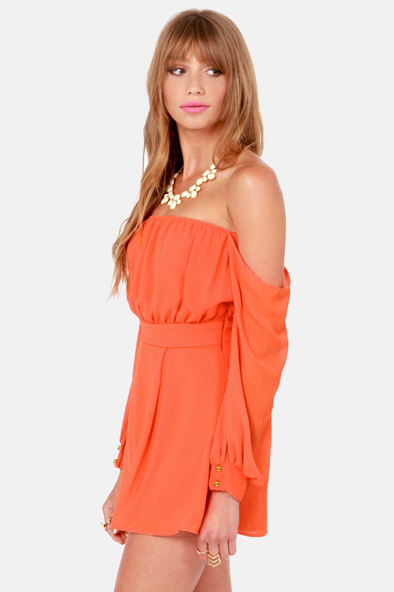 Cute Orange Romper OfftheShoulder Romper 49.00