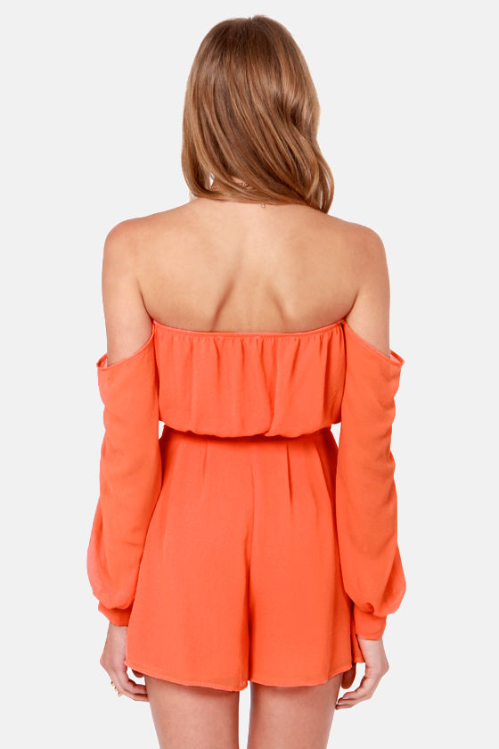 Cute Orange Romper OfftheShoulder Romper 49.00
