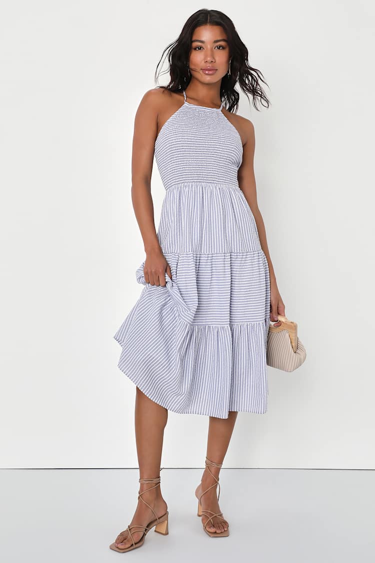 chinese dress ladies Mock Neck Sleeveless Striped Lace-up Dress– ShoptheCIC main image 0