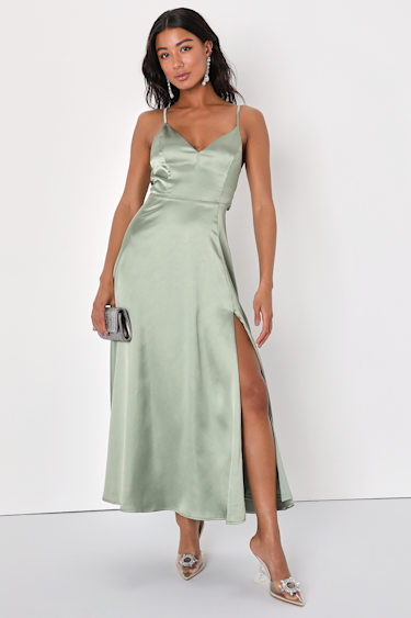Green Bridesmaid Dress - Satin Midi Dress - Tie-Back Midi Dress - Lulus Green Bridesmaid Dress - Satin Midi Dress - Tie-Back Midi Dress - Lulus