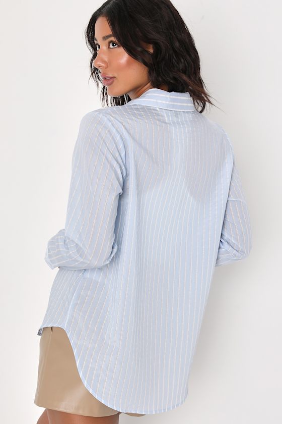 Crush Moment Blue and White Striped Long Sleeve Button-Up Top 4