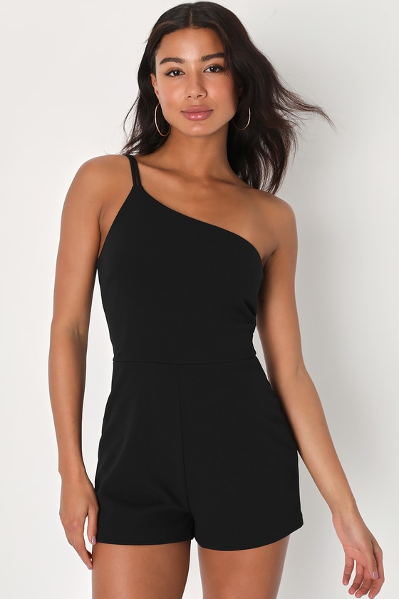 Lulus Vamp Up Your Style Black One-shoulder Sleeveless Romper