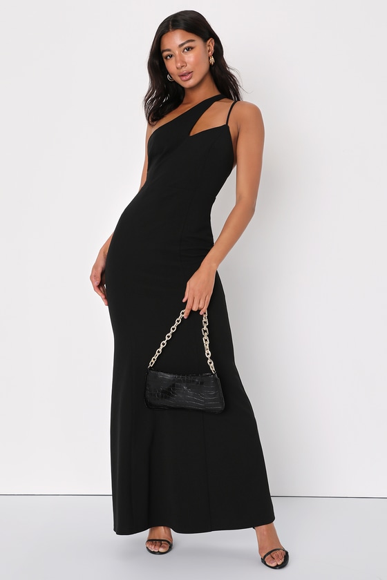 Lulus Sultry Evenings Black One-shoulder Mermaid Maxi Dress