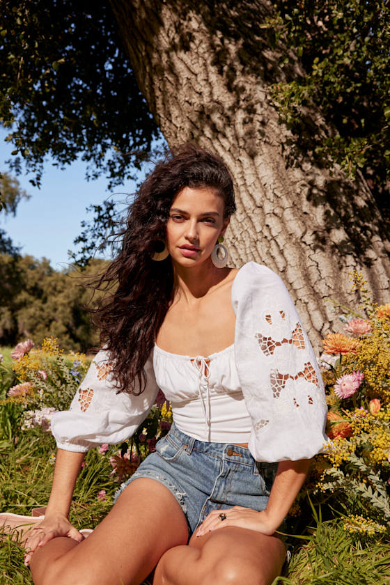 Crochet Sleeve Top - White Crochet Top - White Crop Top - Lulus