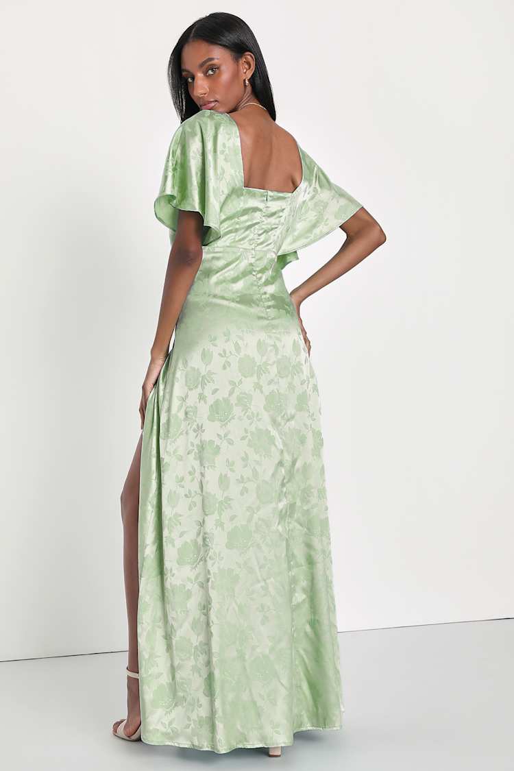 sage green jacquard dress Jacquard Bubble Sleeve Button Down Midi Dress main image 0