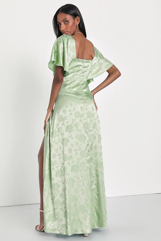 Lovely Admiration Sage Green Satin Floral Jacquard Maxi Dress 8